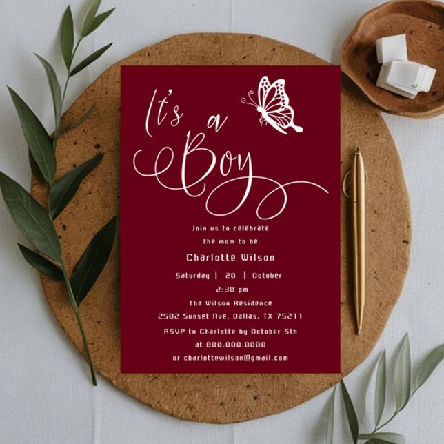 It's A Boy Modern Minimal Butterfly Baby Shower Invitation (Creator Uploaded)