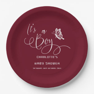 It's A Boy Modern Minimal Butterfly Baby Shower Paper Plate