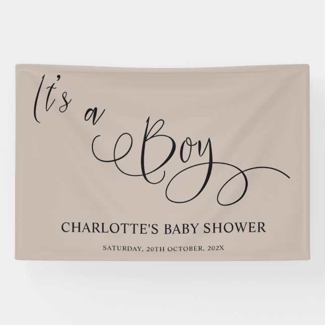It's a Boy! Modern Minimal Calligraphy Baby Shower Banner (Horizontal)
