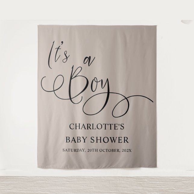 It's a Boy! Modern Minimal Calligraphy Baby Shower Tapestry (Front)