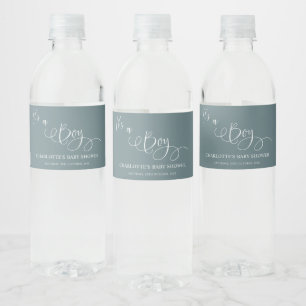 It's a Boy! Modern Minimal Calligraphy Baby Shower Water Bottle Label