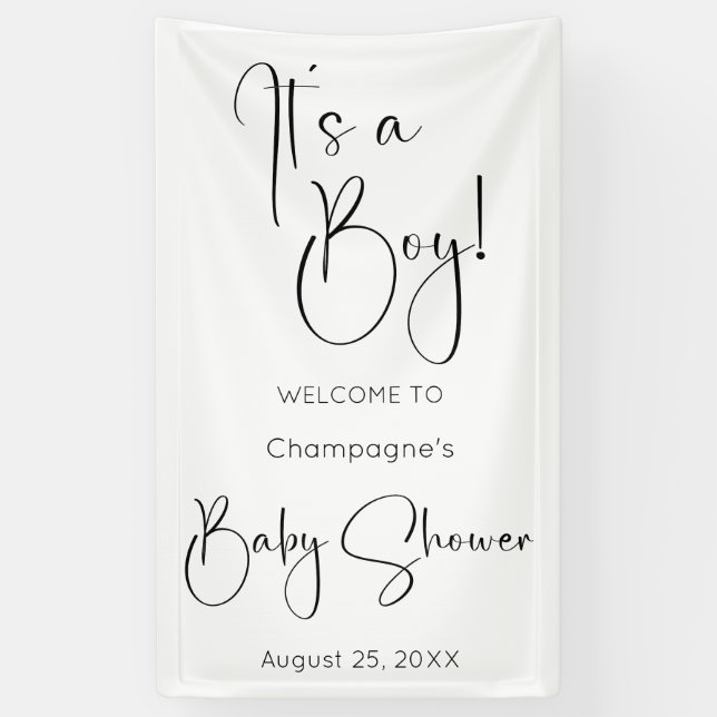 It's A Boy Modern Script Baby Shower Banner (Vertical)