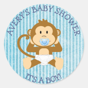 Its a Boy, Monkey Baby Shower Blue stickers