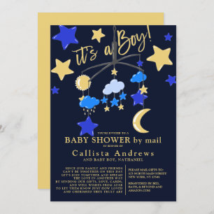 It's a Boy Moon Stars Mobile Baby Shower By Mail Invitation