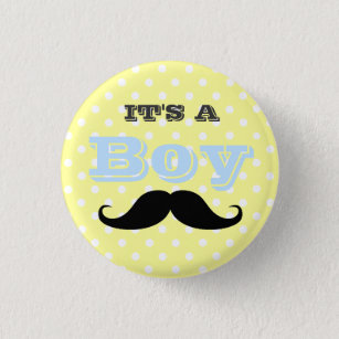 Its A Boy Moustache Yellow and Blue Baby Shower 3 Cm Round Badge