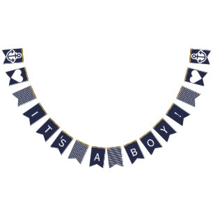 Its A Boy Navy and Gold Nautical Bunting