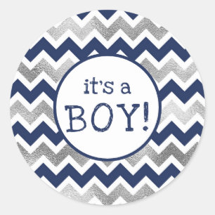 It's a Boy navy silver baby shower favour sticker