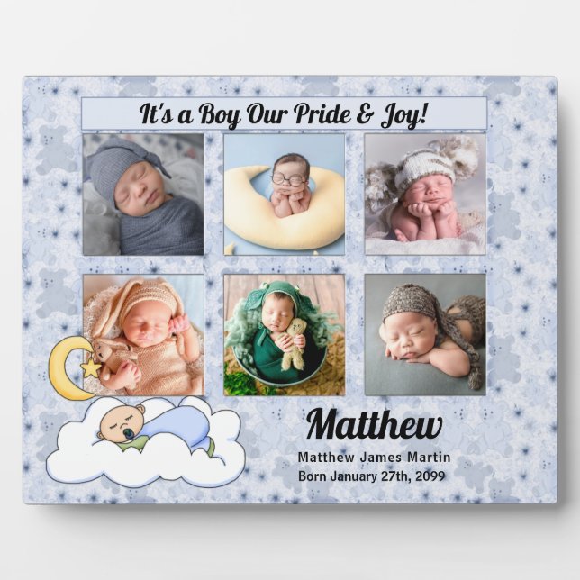 It's a Boy New Baby 6 Photos Keepsake Plaque (Front)