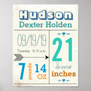 It's A Boy! New Baby Stats Cute Arrow Poster