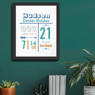 It's A Boy! New Baby Stats Cute Arrow Poster