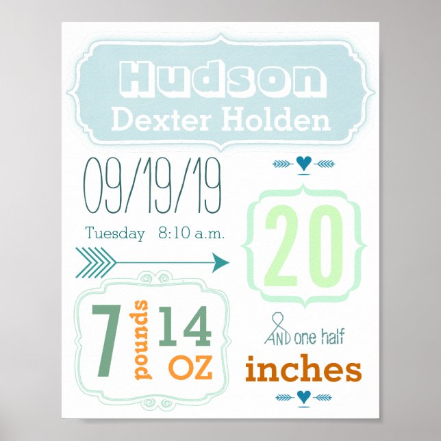 It's A Boy! New Baby Stats Cute Arrow Poster (Front)