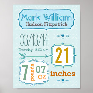 It's A Boy! New Baby Stats Cute Arrow Poster