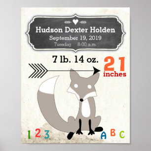 It's A Boy! New Baby Stats Cute Fox Poster
