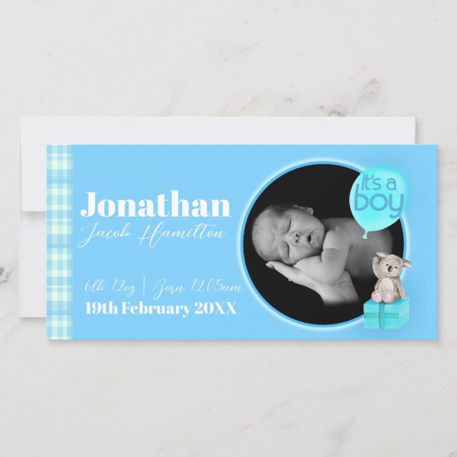 "It's a boy" newborn baby announcement card (Front)