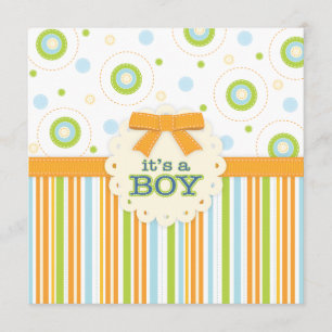 It's a Boy Orange & Blue Stitches Baby Shower Invitation