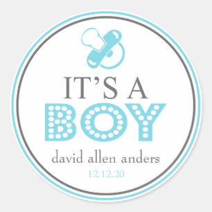 It's A Boy Pacifier Favour Sticker (Blue / Grey)
