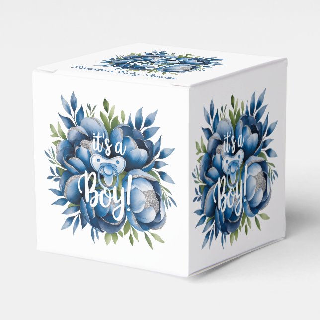 It's a Boy! Pacifier & Peonies Baby Shower Favour Box (Front Side)
