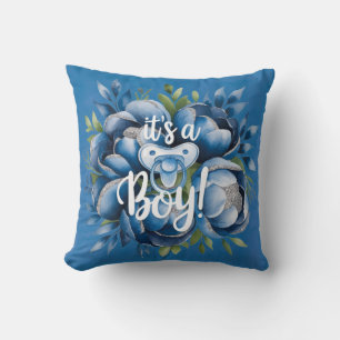 It's a Boy! Pacifier & Peonies Baby Shower Gift Cushion