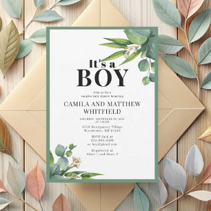It's a Boy Palms Leaves Floral Green Baby Shower Invitation