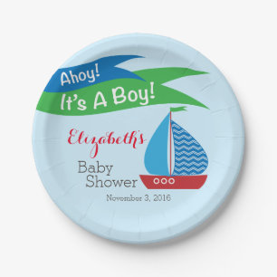 It's A Boy, Personalised Nautical Baby Shower Paper Plate
