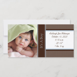 It's A Boy-Photo Card Stats Deep Brown Blue Dots