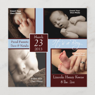 It's a Boy Photo Collage Birth Announcements