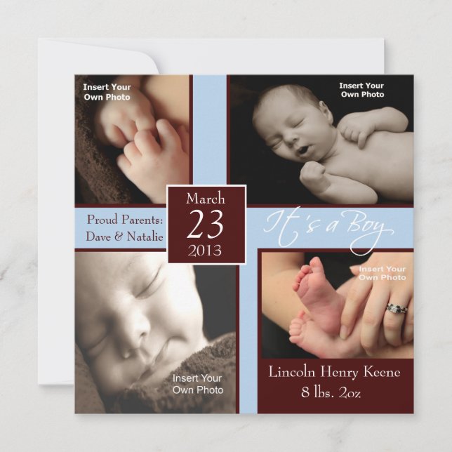 It's a Boy Photo Collage Birth Announcements (Front)