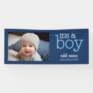 It's A Boy - Photo Modern, Whimsical White Type Banner