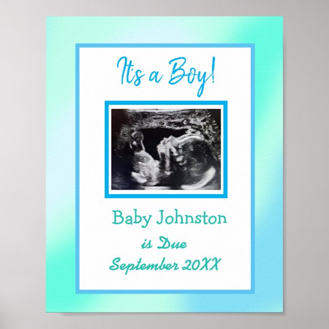 It's a Boy, Pregnancy Announcement Ultrasound Pic Poster (Front)