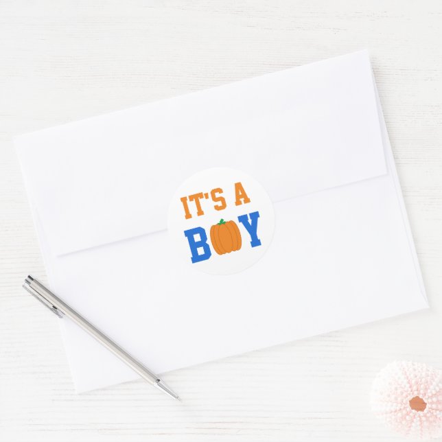 It's A Boy Pumpkin Classic Round Sticker (Envelope)