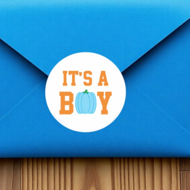 It's A Boy Pumpkin Classic Round Sticker (Creator Uploaded)