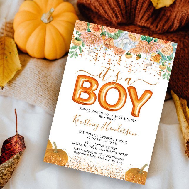 It's a Boy Pumpkin Fall Baby Shower Invitation (Creator Uploaded)