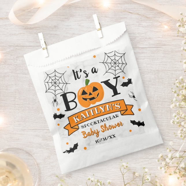 "It's A Boy" Pumpkin Halloween Baby Shower Favour Bag (Clipped)