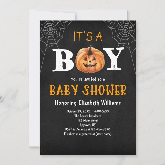 It's A Boy Pumpkin Halloween Baby Shower Invitation (Front)