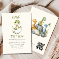 It's a Boy QR Code Cute Dinosaur Baby Boy Shower