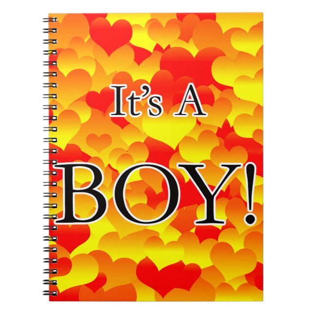 It's A Boy! Red and Yellow Hearts Notebook (Front)