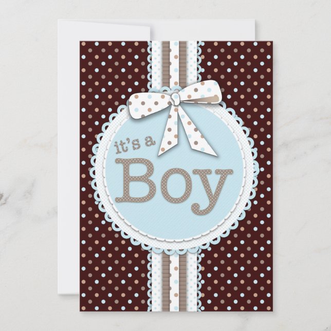 It's a Boy Ribbon & Bow Baby Shower Blue Dots Invitation (Front)