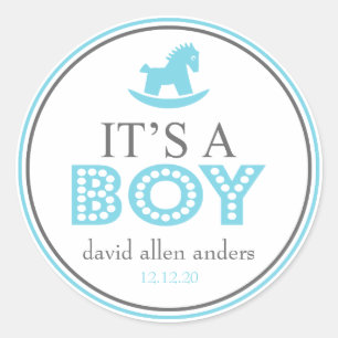 It's A Boy Rocking Horse Favour Sticker (Blue)