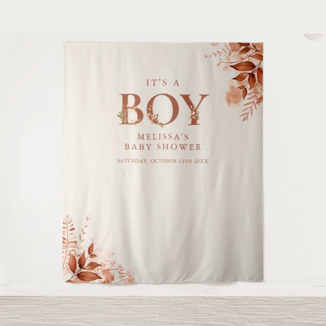 Its A Boy Rustic Fall Baby Shower Photo Prop Tapestry (Front)