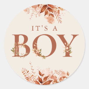 Its A Boy Rustic Floral Fall Baby Shower Classic Round Sticker