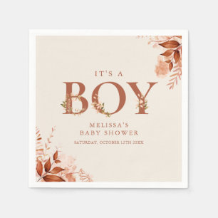 Its A Boy Rustic Floral Letter Fall Baby Shower Napkin