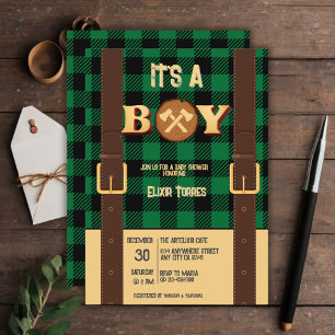 It's a boy Rustic Lumberjack Flannel Baby Shower I Invitation