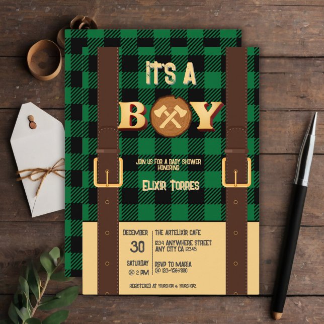 It's a boy Rustic Lumberjack Flannel Baby Shower I Invitation (Creator Uploaded)