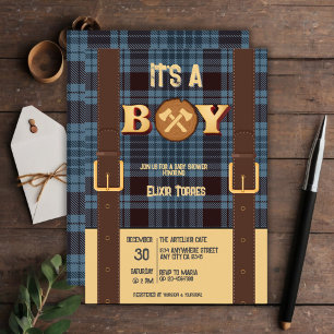 It's a boy Rustic Lumberjack Flannel Baby Shower I Invitation