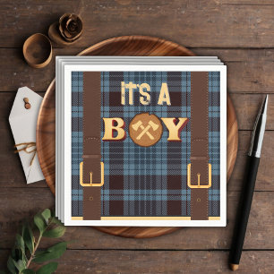 It's a boy Rustic Lumberjack Flannel Baby Shower I Napkin