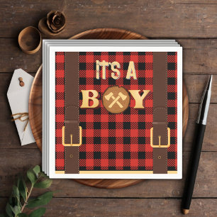 It's a boy Rustic Lumberjack Flannel Baby Shower I Napkin