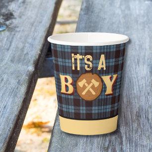 It's a boy Rustic Lumberjack Flannel Baby Shower I Paper Cups