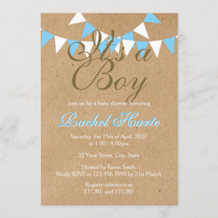 It's a Boy Rustic New Baby Bunting Baby Shower Invitation