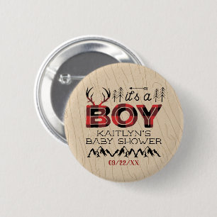 It's A Boy! Rustic Plaid Lumberjack Baby Shower 6 Cm Round Badge