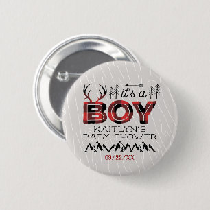 It's A Boy! Rustic Plaid Lumberjack Baby Shower 6 Cm Round Badge